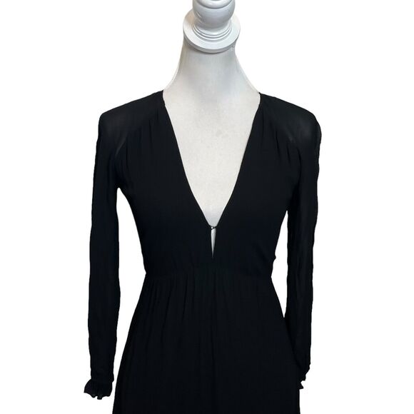 Reformation Black V Neck Midi Dress Women’s Size 0 Long Sleeve Plunge Minimal - Picture 2 of 11